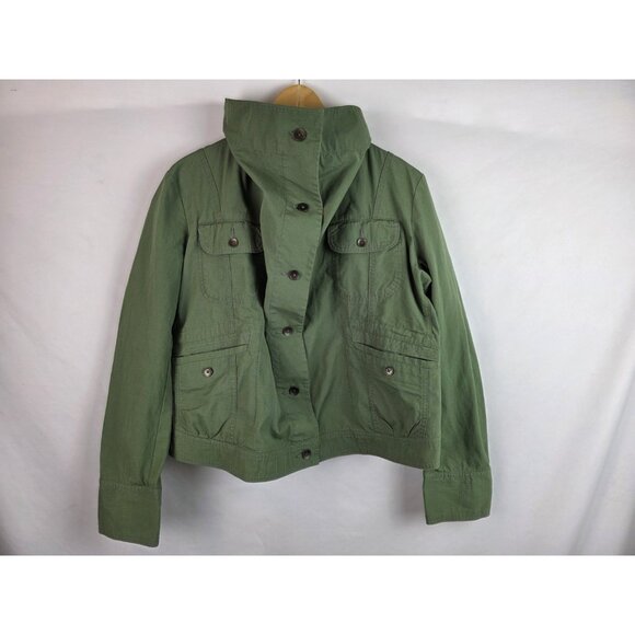Eddie Bauer Ripstop Women's Jacket Size Large Green Cropped Military Coat - Picture 10 of 16
